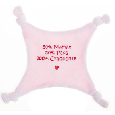 Bulle de bb Doudou plat velours brode 100% craquante rose