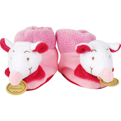 Doudou et compagnie Chaussons bébé avec hochet graines de doudou souris