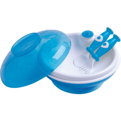 Dbb remond Assiette garde au chaud + couverts bleu