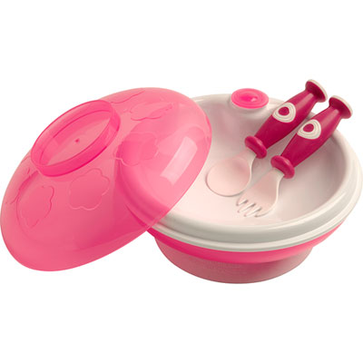 Dbb remond Assiette garde au chaud + couverts rose