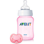 Kit c'est une fille ! biberon sans bpa 260 ml rose + 1 sucette rose pas cher