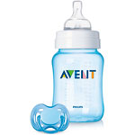 Kit c'est un garçon ! biberon sans bpa 260 ml bleu + 1 sucette bleue pas cher