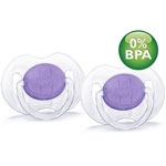 Lot de 2 sucettes silicone transparentes violettes 0 - 6 mois pas cher
