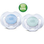 Lot de 2 sucettes silicone transparentes bleues 0-6 mois pas cher