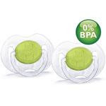 Lot de 2 sucettes silicone transparentes vertes 0-6 mois pas cher