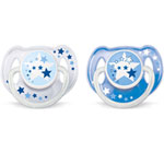 Lot de 2 sucettes silicone de nuit 6-18 mois (sans bpa) pas cher