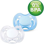 Lot de 2 sucettes silicone aerees bleue et blanche 0-6 mois (sans bpa) pas cher