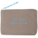 Trousse de toilette bébé brodee mes petites affaires de bébé taupe/bleu pas cher