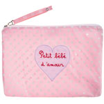 Trousse de toilette bébé brodee petit bébé d'amour rose pois blanc pas cher