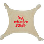 Doudou plat velours brode petit concentre d amour beige/rouge pas cher