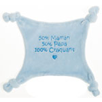 Doudou plat velours brode 100% craquant bleu pas cher