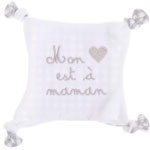 Doudou plat velours mon coeur est à maman blanc et vichy gris pas cher