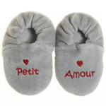 Chaussons bébé velours brode petit amour gris pas cher