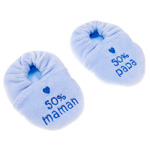 Chaussons bébé velours brode 50% maman 50% papa ciel pas cher