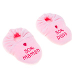 Chaussons bébé velours brode 50% maman, 50% papa rose pas cher