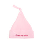 Bonnet bébé double pur coton 'fabriquee avec amour' rose pastel pas cher