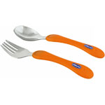 Couverts inox fourchette-cuillere coloris assortis 18m+ pas cher