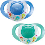 Lot de 2 sucettes silicone physioring bleu/vert 4mois+ pas cher