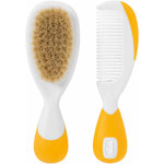 Brosse bébé + peigne soie naturelle jaune pas cher