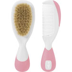 Brosse bébé + peigne soie naturelle rose pas cher