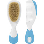 Brosse bébé + peigne soie naturelle bleu pas cher
