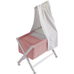 BERCEAU EN X BOIS + CIEL DE LIT 46x78 CM ROSE/BLANC