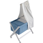 BERCEAU EN X BOIS + CIEL DE LIT 46x78 CM BLEU/BLANC