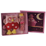 Coffret hochet + attache sucette rose peluche bébé chouette ca brille pas cher