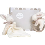 Coffret doudou + hochet lapin bonbon taupe pas cher