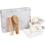 Coffret doudou + brosse lapin bonbon taupe pas cher