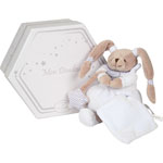 Peluche bébé pantin boule avec doudou lapin céleste pas cher