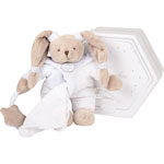 Peluche bébé pantin mouchoir lapin céleste pas cher