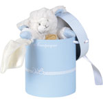 Peluche bébé agneau avec doudou bleu 17 cm pas cher