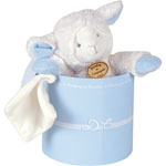 Peluche bébé agneau avec doudou bleu 25 cm pas cher