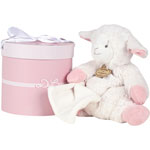 Peluche bébé agneau avec doudou rose 25 cm pas cher