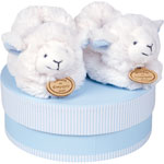 Chaussons avec hochet agneau bleu 0-6 mois pas cher