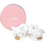 Chaussons avec hochet agneau rose 0-6 mois pas cher