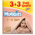 Huggies lingettes soft skin 3 + 3 recharges gratuites de 64 pas cher