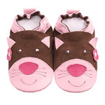 Chaussons bébé chat rose et chocolat pas cher