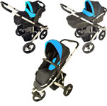 POUSSETTE OAKLAND 3 ROUES+COQUE+NACELLE+3 KITS BLEU