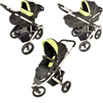 POUSSETTE OAKLAND 3 ROUES + COQUE + NACELLE + 3 KITS VERT