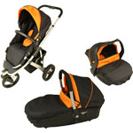 POUSSETTE OAKLAND 3 ROUES+COQUE+NACELLE+3 KITS NECTARINE