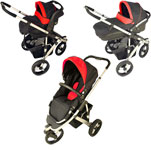 POUSSETTE OAKLAND 3 ROUES+COQUE+NACELLE+3 KITS ROUGE