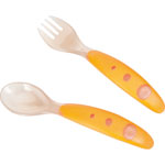 Set de 2 couverts soft 1er âge naturel orange pas cher