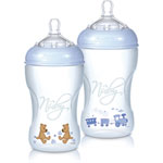 Biberon sans bpa tétine debit moyen 3 mois bleu 330ml pas cher