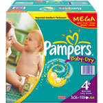 PAMPERS Megapacks 108 couches babydry maxi+ t4+ (9/20 kg)