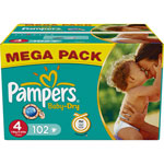 Mega pack 102 couches baby dry maxi t4 (7/18 kg) pas cher
