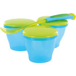 Lot de 3 petits pots et cuillère bleu pas cher