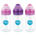 Lot de 3 biberons sans bpa large ouverture rose et violet 250ml pas cher