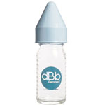 Biberon verre 110 ml dbb tétine caoutchouc bleu ciel pas cher